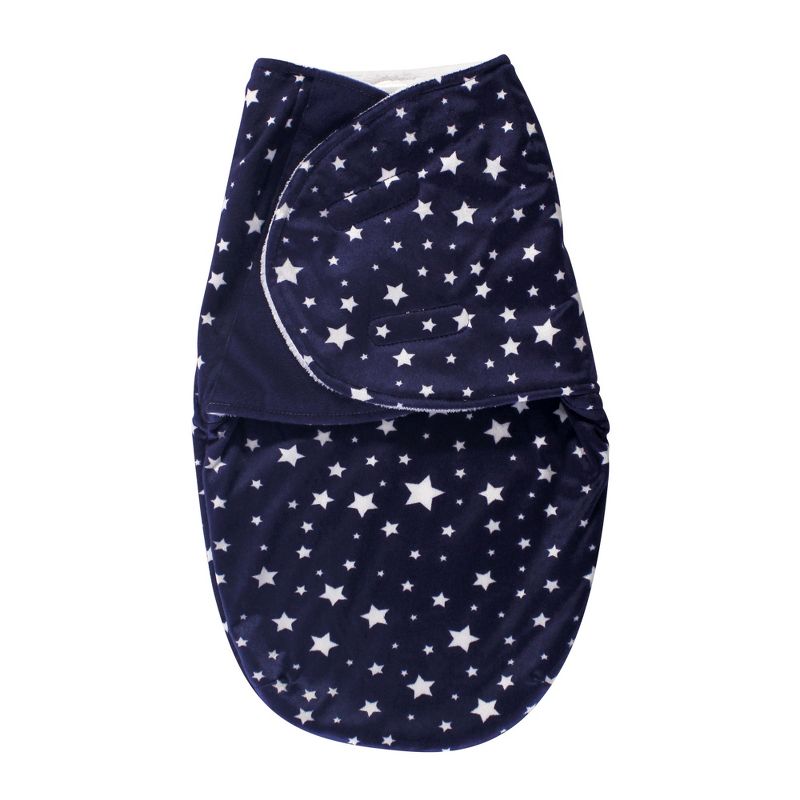 Hudson Baby Infant Plush Swaddle Wrap, Navy Star, 0-3 Months, 1 of 3