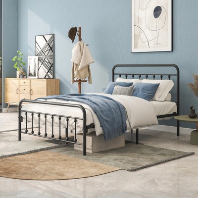 ALEXOUN Metal Platform Bed Frame with Vintage headboard and Footboard,Strong Bearing Capacity,Under Bed Storage,No Box Spring Needed Black,