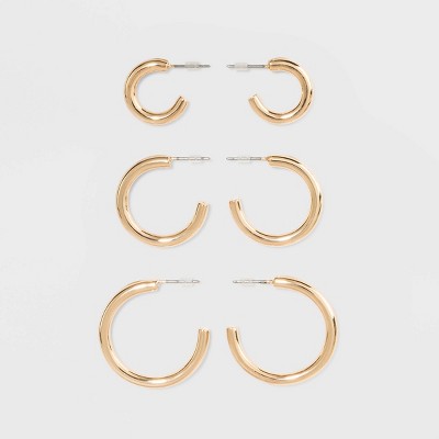 Open Graduated Size Hoop Earring Set 3ct - Wild Fable™ Gold : Target