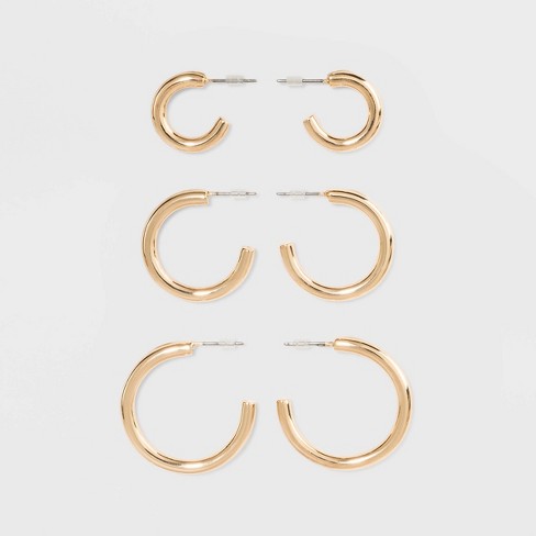 BKE 3 Pack Mini Hoop Earring Set - Women's Jewelry in Gold