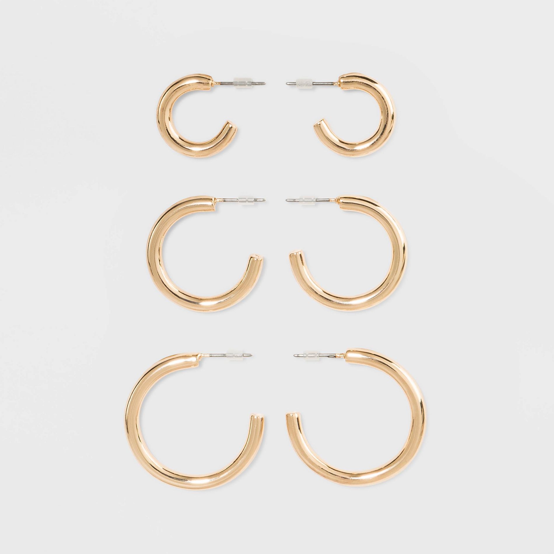 Open Graduated Size Hoop Earring Set 3ct - Wild Fable™ Gold: Nickel-Free Metal, Post Closure
