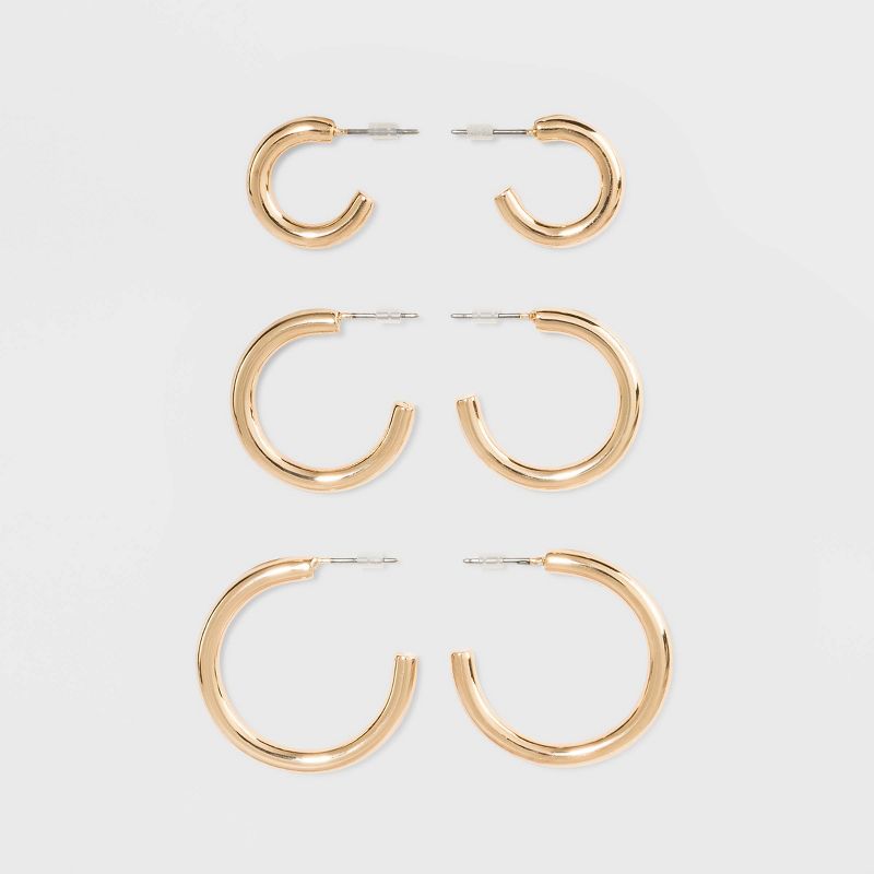 Open Graduated Size Hoop Earring Set 3ct - Wild Fable&#8482; Gold, 1 of 9