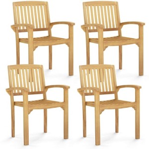 Costway 1/2/4 PCS Outdoor Patio Chair Teak Wood Armchair with Slatted Seat & Curved Seat - 1 of 4