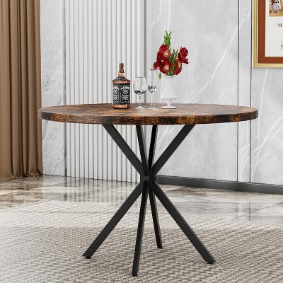 Hooseng 38.5" Round Dining Table Modern Style Kitchen Table With MDF Table Top And X-Shaped Pedestal Metal Legs, Small Bar Table For 2 To 4 People