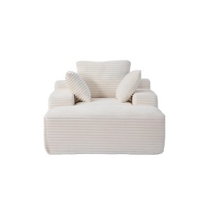 TiramisuBest Oversized Chaise Lounge Chair, Plush Corduroy Cloud Couch Daybed with 3 Pillows & Wide Armrest, No Assembly Needed, White - 1 of 4