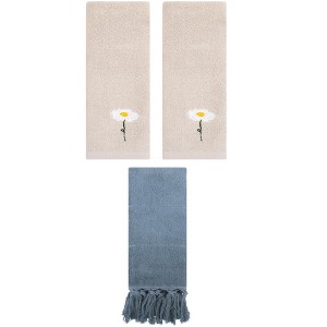 REGALWOVEN 3 Packs Cotton Soft Absorbent Floral Pattern and Solid Hand Towels - 1 of 4