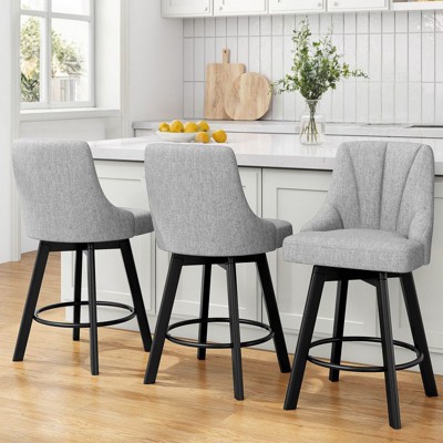 Gikpal Swivel Bar Stools with Backs, 24" Counter Height Bar Stools, Fabric Upholstered Counter Bar Stools with Solid Wood Legs for Kitchen Island