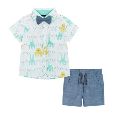 Image of Andy & Evan Infant  Poplin Buttondown Set. Blue, Size 6-9 Months.