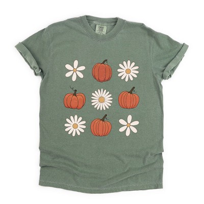 Simply Sage Market Pumpkin Daises Checkered Garment Dyed Tee