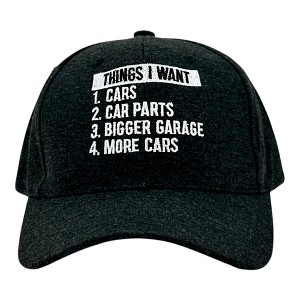 Things I Want List Hat Funny Sarcastic Car Mechanic Graphic Novelty Cap - Crazy Dog Hat For Mechanic Handyman Black Standard - 1 of 4