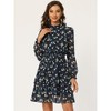 INSPIRE CHIC Women's Stand Collar Smocked Waist Sheer Sleeve Ruffle Layers Floral Chiffon Dress - 3 of 4