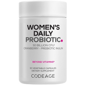 Codeage Women’s Daily Probiotic Supplement – 50 Billion CFU Supplement, Cranberry Fruit Powder, Prebiotic Chicory Root Inulin, 30 Capsules - 1 of 4