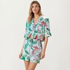 Anna-Kaci Lounge Women's Tropical Bird Print Satin Pajama Set with Short Sleeve Button-Up Top and Relaxed Fit Elastic Waist Shorts - 2 of 4
