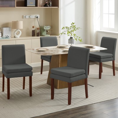 DOMETOUR Linen Upholstered Dining Chair Set of 2, Modern Armless Chair With Cushioned Seat for Living Room