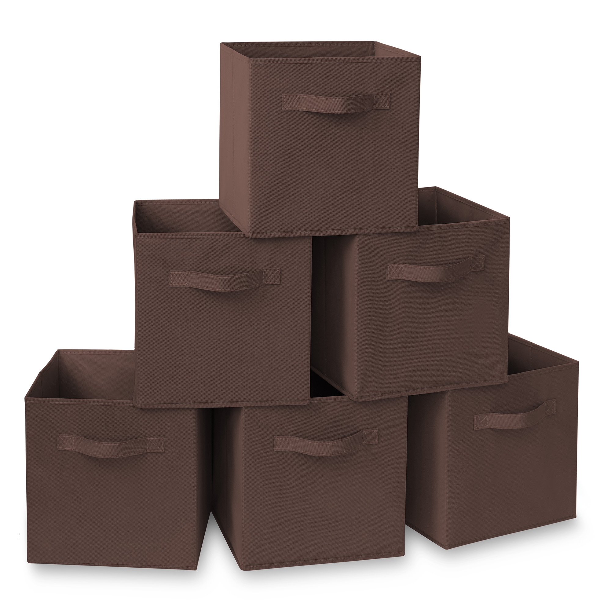 Casafield Set of 6 Collapsible Fabric Storage Cube Bins, Brown - 11" Foldable Cloth Baskets for Shelves and Cubby Organizers