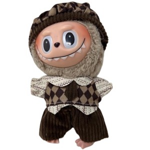 Doll Clothes Superstore Dapper in Brown: 4-Piece Shirt, Tie, Shorts & Hat Set for 17.5 cm Labubu Dolls - 1 of 4