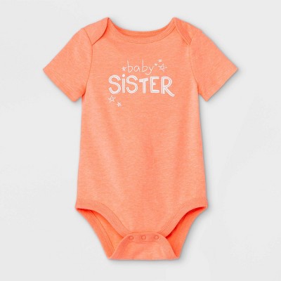 Image of Baby Girls' 'Baby Sister Short Sleeve Bodysuit - Cat & Jack™ Coral Pink 3-6M