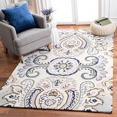 Ivory and Blue Hand-Tufted Wool 3' x 5' Area Rug