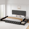 Coolmee Full/Queen/King Bed Frame with 4 Storage Drawers and Adjustable Headboard, Linen Upholstered Platform Beds, Diamond Stitched Button Tufted - 4 of 4
