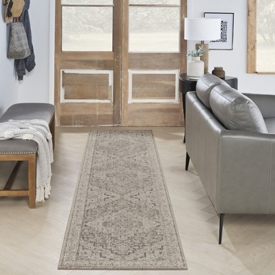 Ivory Taupe Synthetic Bohemian Runner Rug 2'3" x 8'