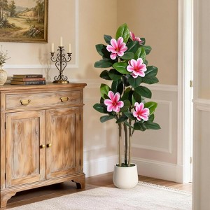 Fiddle Leaf Fig Artificial Tree White Planter Faux Rubber Tree