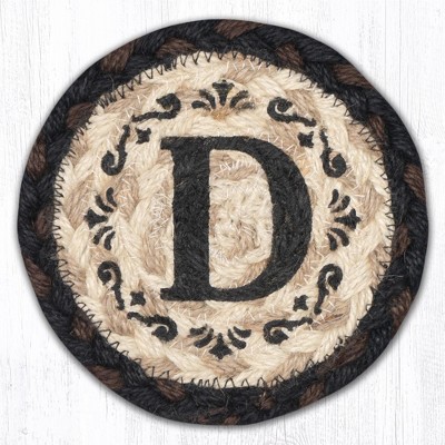 Earth Rugs Monogram Braided Jute Coaster – Rustic Farmhouse Style, 5"x5" Hand Stenciled Personalized Design
