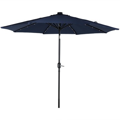 Sunnydaze Outdoor Aluminum Pool Patio Umbrella with Solar LED Lights, Tilt, and Crank - 9' - Navy Blue