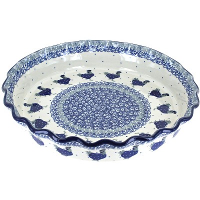Blue Rose Polish Pottery Barnyard Rooster Pie Plate