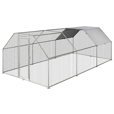 PawHut Chicken Coop Galvanized Metal Hen House Large Rabbit Hutch Poultry Cage Pen Backyard with Cover, Walk-In Pen Run