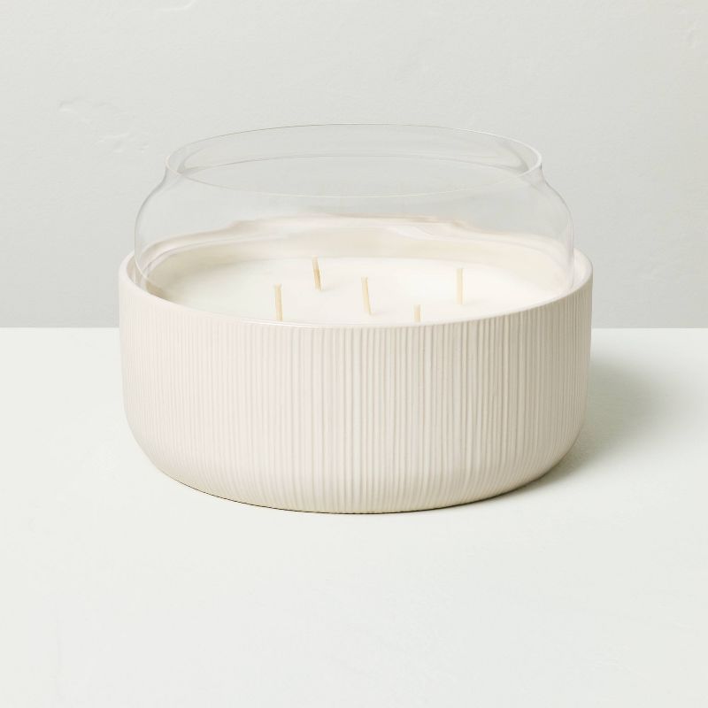 5-Wick Micro-Fluted Ceramic Citronella Jar Candle with Glass Windguard Cream 26oz - Hearth &#38; Hand&#8482; with Magnolia, 1 of 6