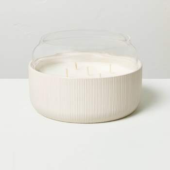 5-Wick Micro-Fluted Ceramic Citronella Jar Candle with Glass Windguard Cream 26oz - Hearth & Hand™ with Magnolia