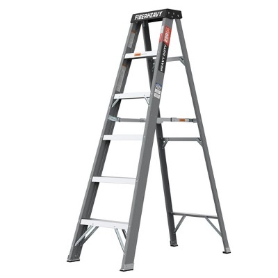 ALEXOUN 6 Step Ladder,Anti-Slip Step,6 Foot Fiberglass Step Ladder with Top Cap for Storing Tools,Durable,for Home or Warehouse, 250LBS Capacity,Gray