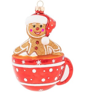 5" Gingerbread Man in Hot Chocolate Glass Christmas Ornament - 1 of 2