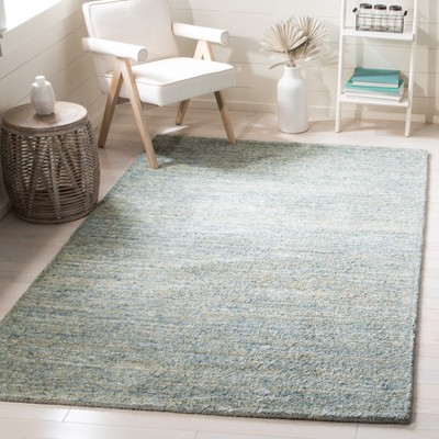 Handmade Tufted Blue and Olive Wool Square Rug
