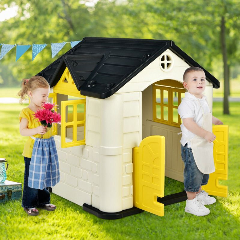Costway Kid's Playhouse Games Cottage w/ 7 PCS Toy Set & Waterproof Cover, 4 of 11