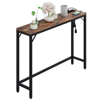 Whizmax Narrow Sofa Table, Console Table with Power Outlets & USB Ports, Industrial Entryway Table for Hallway, Living Room, Bedroom, Foyer