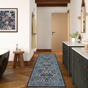 Acekool Washable Area Rug, Non-Slip Floral Botanical Carpet, Soft Low Pile Throw Rug for Living Room Bedroom Kitchen, Stain Resistant - 1 of 4