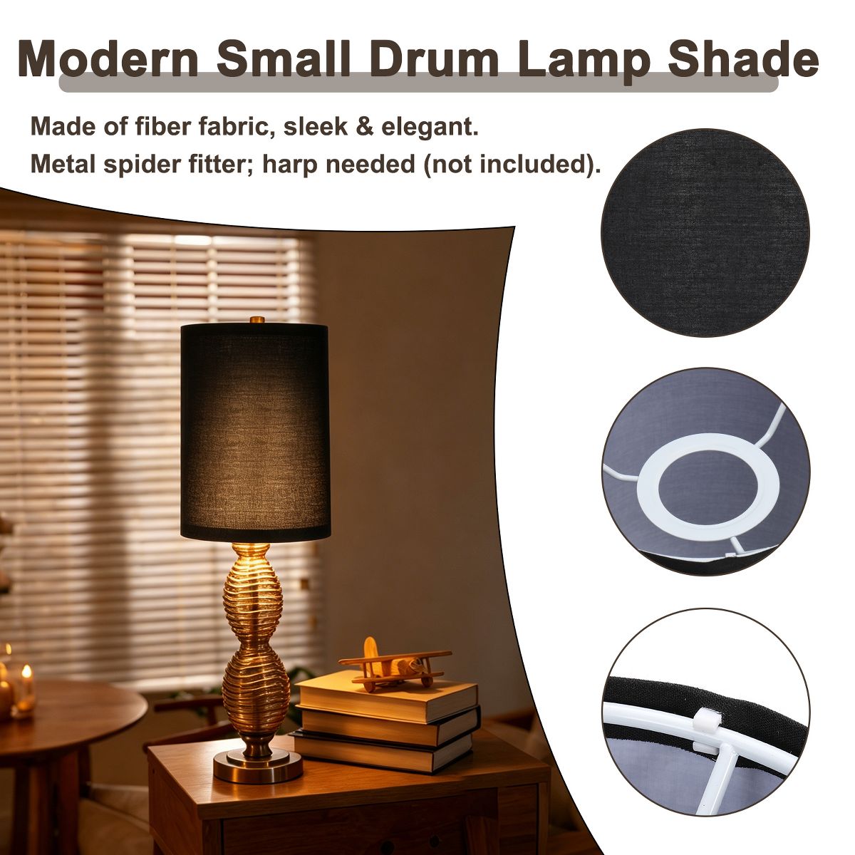 Unique Bargains Natural Linen Drum Design Spider Fitter Premium Fabric Lampshade 5.5 x 7.9 Inch 1 Pc - thumbnail 10