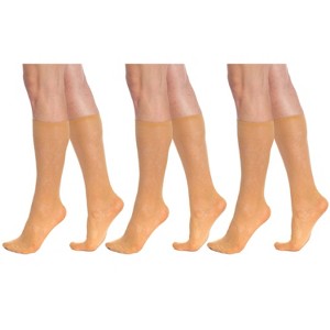 3 Pairs Sheer Knee High Socks for Women 15 Denier with Stay-Up Band One Size - 1 of 3