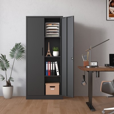 Metal Garage Storage Cabinet Tall Storage Cabinets With 2 Doors And 3 Shelves Tool Chest Lockable Office Storage Cabinets-The Pop Home