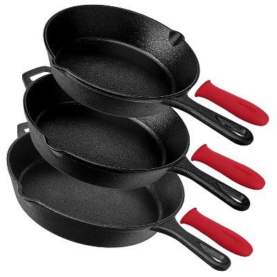 Cuisinel Versatile Conveniently Pre-Seasoned Cast Iron Skillet 3 Multi-Sized Cooking Pan Set with 8, 10, and 12-Inch Pans