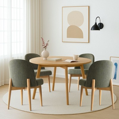 Upholstered Linen Dining Chairs with Solid Wood Legs, Modern Armless Fabric Chairs for Dining Room or Kitchen Table-Maison Boucle
