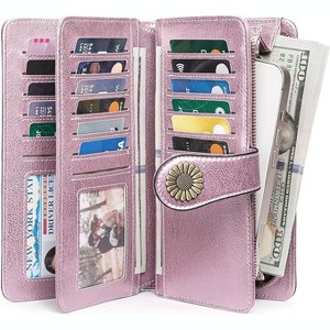 Hachikiko Leather RFID Blocking Wristlet Wallet - Large Capacity Credit Card Holder with 24 Card Slots & ID Windows - 1 of 4