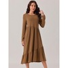 Seta T Women's Fall Long Sleeve Crewneck Pleated Tiered Swing Midi Dress with Pockets - 2 of 4