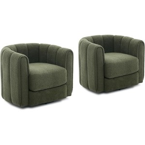 360° Swivel Barrel Chair 2-Pack, Mid-Century Modern Accent Chair with Plush Teddy Fleece Upholstery,Cloud-Like Comfort for Living Room & Office,Green - 1 of 4