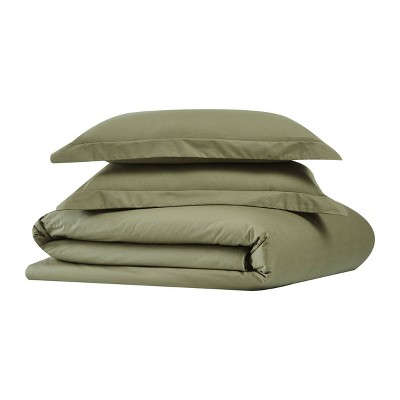 Olive Green Cotton Percale Full/Queen Duvet Set with Shams