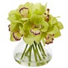 Nearly Natural Cymbidium Orchid Artificial Arrangement in Glass Vase, Orange - image 2 of 4