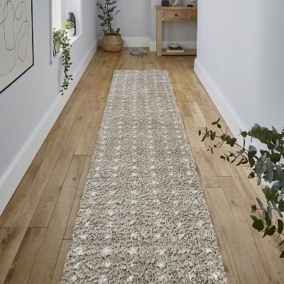 Gray and Ivory Geometric Dot Shag Runner Rug 2' x 8'