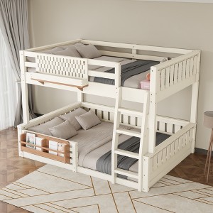 KWPZQEB Bunk Bed, Wooden Bunk Bed w/ Ladder & Safety Guardrails, Pegboard & Bookshelf, Floor Bunk Bed, No Box Spring Needed - 1 of 4