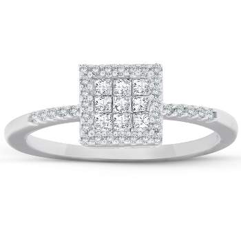 Pompeii3 3/8 Ct Princess Cut Diamond Halo Engagement Ring 10k White Gold